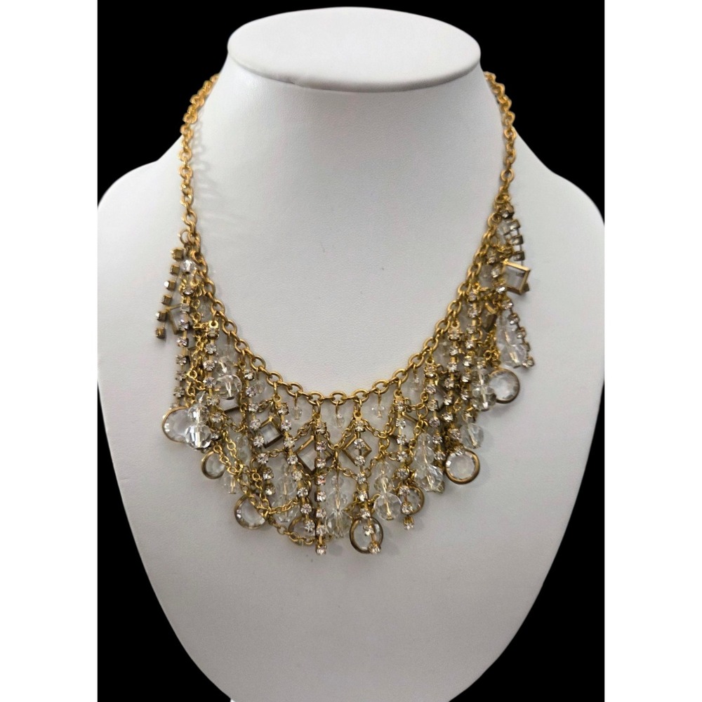 ABS By Allen Schwartz‎ Statement Chain Necklace Rhinestones Beaded Gold Tone NWT